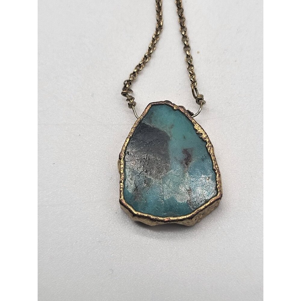 LUNA NORTE Earth Wind & Fire Necklace Turquoise Gold Plated Brass Dainty - Picture 4 of 9